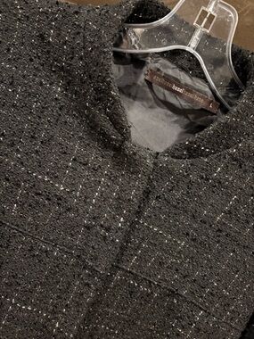 Anthropologie Black Tweed Collarless Jacket with White Flecks